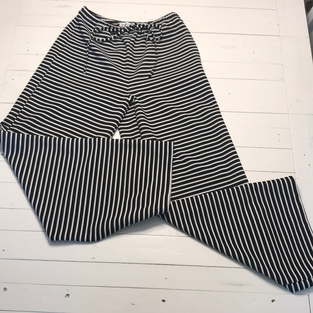 Reformation Black and White Striped Wide-Leg Pants